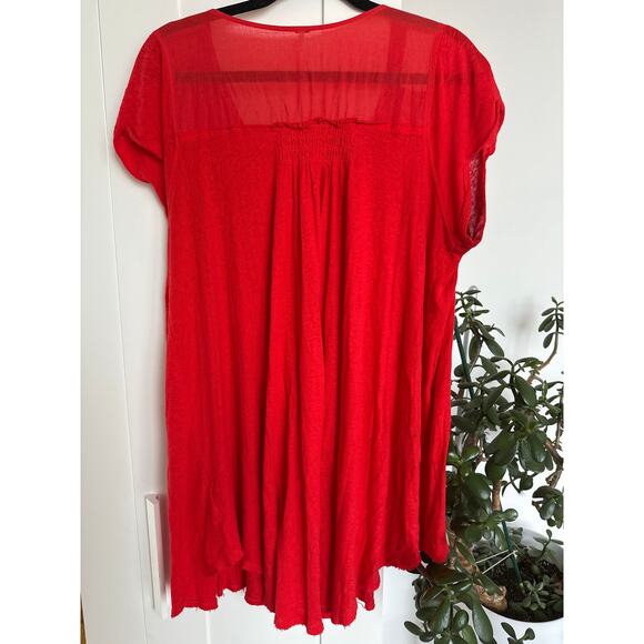Free People Highland V-Neck Linen Blend Short Sleeve Fit Tunic, Red, Size M - Picture 2 of 7